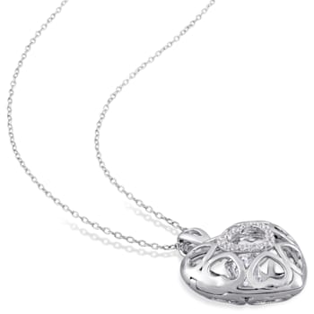 1 1/4 CTW White Topaz Heart Locket Pendant with Chain in Sterling Silver