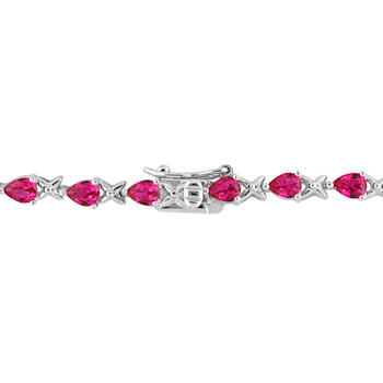 5 1/3 CT TGW Created Ruby X Link Bracelet in Sterling Silver