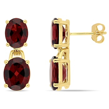 10 1/5 CT TGW Garnet Dangle Earrings in Yellow Gold Plated Sterling Silver