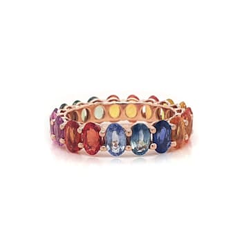 14K Yellow Gold Rainbow Sapphire Oval Band Ring