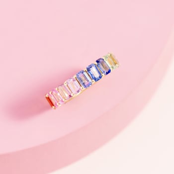 14K Yellow Gold Rainbow Sapphire Octagon Band Ring