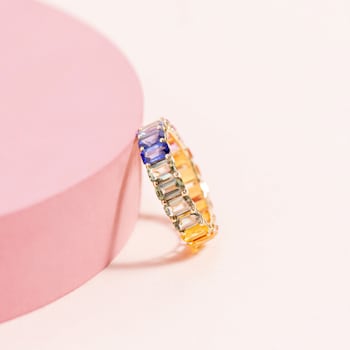 14K Yellow Gold Rainbow Sapphire Octagon Band Ring
