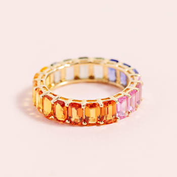 14K Yellow Gold Rainbow Sapphire Octagon Band Ring