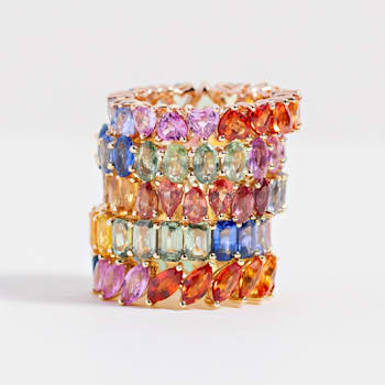 14K Yellow Gold Rainbow Sapphire Pear Ring