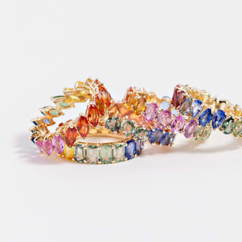14K Yellow Gold Rainbow Sapphire Marquise Band Ring