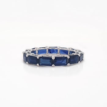 14K White Gold Blue Sapphire Octagon East-West Band Ring