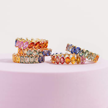 14K Yellow Gold Rainbow Sapphire Octagon Band Ring