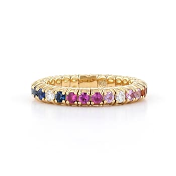 ZYDO Yellow Gold Stretch Band with 0.94cts of Multicolored Sapphires,
Tsavorites, and Diamonds