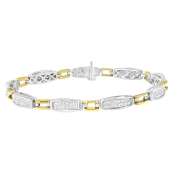 14K Two-Tone Gold 2.0ctw Princess Cut Diamond Tapered and Equal Sign
Link Bracelet