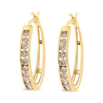 14K Yellow Gold Plated .925 Sterling Silver 1.0 Cttw Champagne Diamond
Hoop Earrings with Snap Post
