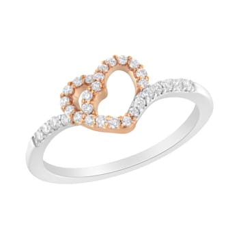 10K Two Toned Gold Diamond Heart Cocktail Ring (1/5ctw, H-I Color, I1-I2 Clarity)
