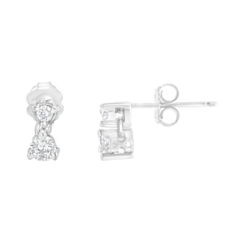14K White Gold 1/2ctw Double Diamond Dangle Stud Earrings