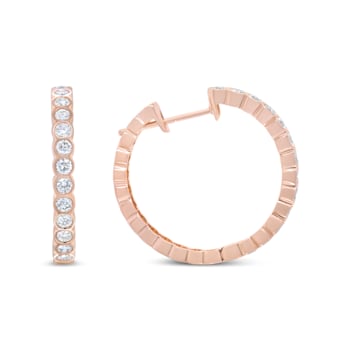 18K Rose Gold 1 Cttw Round Bezel-Set Diamond Hoop Earrings (F-G Color,
VS1-VS2 Clarity)