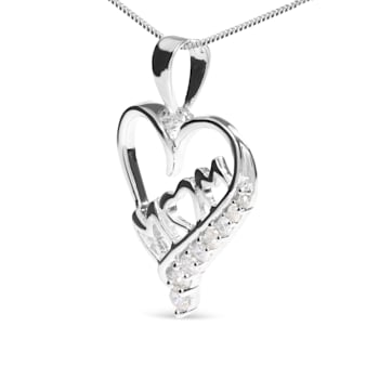 Sterling Silver 1/4 Cttw Diamond  "Mom" and Open Heart
18" Pendant Necklace