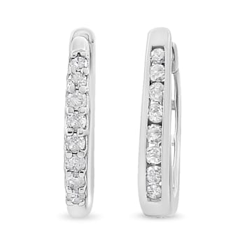 10K White Gold 1/5ctw Round-Cut Diamond Modern Hoop Earrings