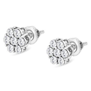 14K White Gold 1/2ctw Round-Cut Diamond Floral Stud Earrings