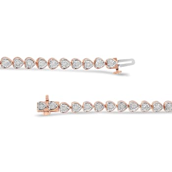 10K Rose Gold Over Sterling Silver 1.0 Ctw Diamond Heart Tennis Bracelet