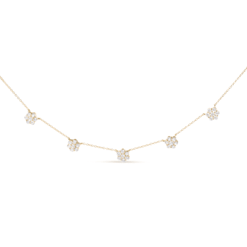 14K Yellow Gold 2.00 Cttw Diamond  Cluster 18" Station Necklace
(I-J Color, I1-I2 Clarity)