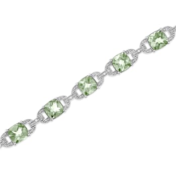 .925 Sterling Silver 7x7 mm Cushion Cut Prasiolite and 1/20ctw Round Cut
Diamond Tennis Bracelet