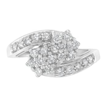 14K White Gold Diamond Cluster Ring Band (7/8 cttw, H-I Color, I1-I2 Clarity)