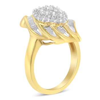 10K Yellow Gold Over Sterling Silver ¾ctw Mixed Cut Diamond Cluster Ring
(I-J Color, I2-I3 Clarity)