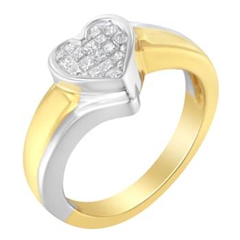 14K Two-Toned Gold Princess-Cut Diamond Heart Promise Ring (1/4 Cttw,
H-I Color, I1-I2 Clarity)