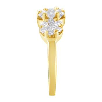 14K Yellow Gold 1-1/4ctw Diamond Three Round Floral Cluster Ring (H-I
Color, SI2-I1 Clarity)