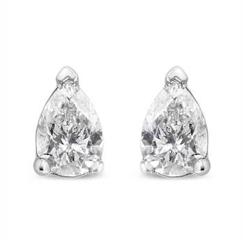 14K White Gold 1/4ctw Pear Shape Solitaire Lab Grown Diamond Stud Earrings