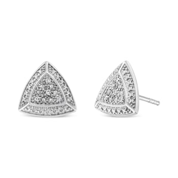 Diamond-Accented Sterling Silver Trillion Shaped 4-Stone Halo Stud Earrings