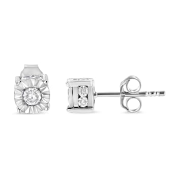 10K White Gold Over Sterling Silver 1/2ctw Miracle Set Diamond Stud Earring