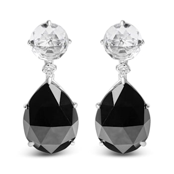 18K White Gold White Topaz and Pear Onyx Gemstone with Diamond Accent
Teardrop Dangle Earrings