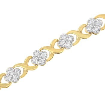 10K Yellow Gold Over Sterling Silver 1.0ctw Diamond Cluster X Link
Tennis Link Bracelet