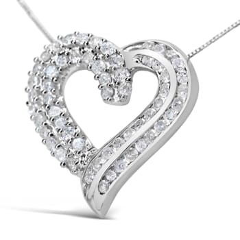 Sterling Silver 1.0ctw Diamond Open work Ribbon Heart Pendant 18"
Necklace (I-J Color, I3 Clarity)