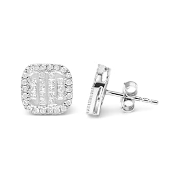 10K White Gold 7/8 Cttw Diamond Princess Composite and Halo Stud
Earrings (I-J Color, I1-I2 Clarity)