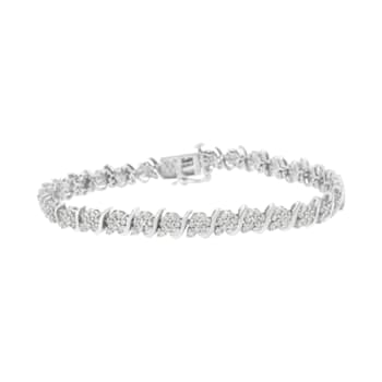Sterling Silver 2.75ctw Diamond Floral Cluster Link Bracelet