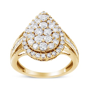 10K Yellow Gold Over Sterling Silver 1 1/2ctw Diamond Halo Cocktail Ring
(I-J Color, I1-I2 Clarity)
