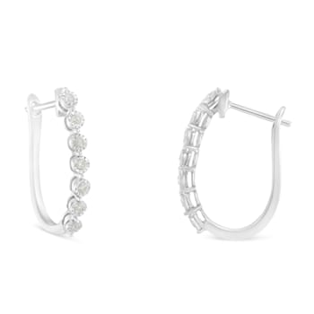 Sterling Silver 1/2ctw Miracle-Set Diamond 7 Stone Hoop Earrings