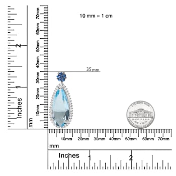 18K White Gold Pear Blue Topaz and Blue Sapphire and Diamond Drop
Pendant with Flower Design