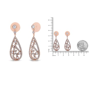 18K Rose Gold 1 1/4 Cttw Diamond Teardrop Shaped Drop and Dangle Screw
Back Stud Earrings