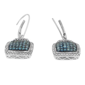Rhodium Over Sterling Silver 3/4ctw Blue and White Diamond Cushion
Shaped Dangle Earrings