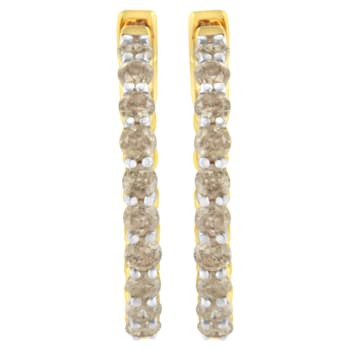 10K Yellow Gold Over Sterling Silver Diamond Hoop Earrings 2.0ctw