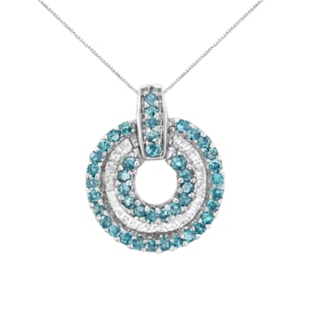 14K White Gold 1/2ctw Treated Blue Diamond Round Pendant w\chain (I-J, I1-I2)