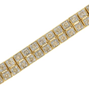 14K Yellow Gold Over Sterling Silver 3.0ctw Diamond Double Row Square
Milgrain Link Tennis Bracelet