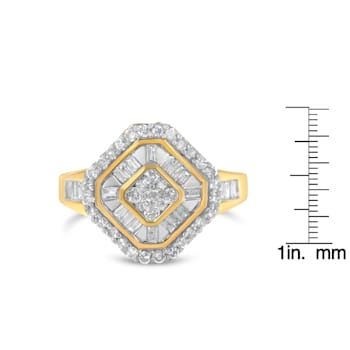 10K Yellow Gold Round and Baguette-Cut Diamond Cocktail Ring (1.0ctw,
I-J Color, I1-I2 Clarity)