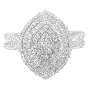 Sterling Silver 1.0ctw Mixed Cut Diamond Marquise-Shaped Cluster Ring
(I-J Color, I2-I3 Clarity)