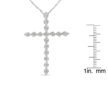 1/10ctw Diamond Shared Prong Cross Sterling Silver Pendant Necklace with
18" Chain