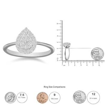 Sterling Silver 3/8 Cttw Lab Grown Diamond Cluster and Halo Pear Promise Ring
