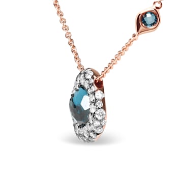 18K Rose Gold Round Blue Topaz and Round Sapphire with Diamond Accent Necklace