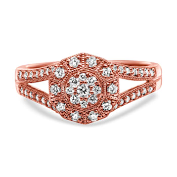 0.50ctw Diamond Cluster Split Shank Halo 14K Rose Gold Over Sterling Silver