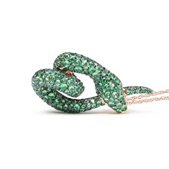 18K Rose Gold Round Green Tsavorite Gemstone Cluster Snake Design Pendant